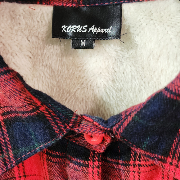 Make Heaven Crowded Custom Upcycled Plaid Sherpa Lined Shirt, Women's M - Picture 3 of 5